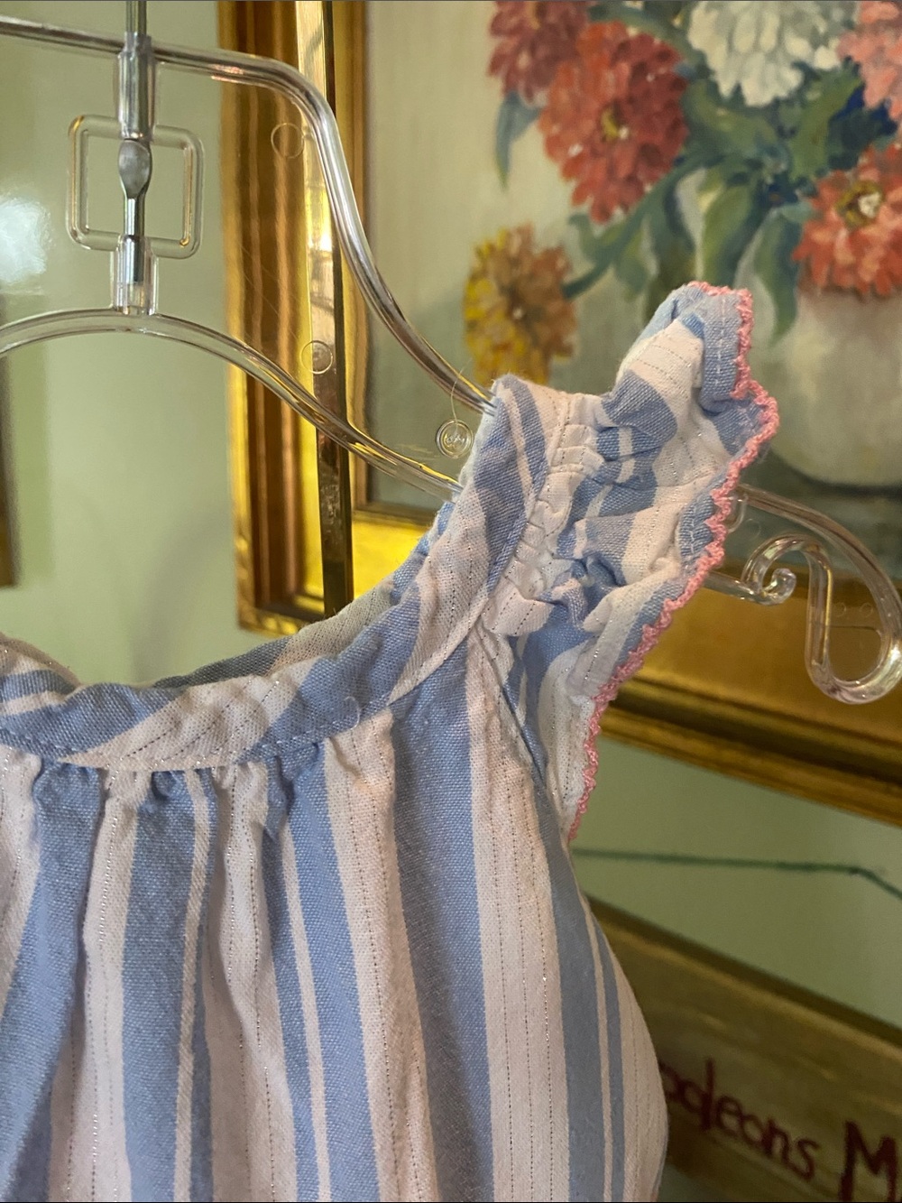 Penelope Mack blue & white striped toddler dress featuring a pink bow - SZ 2T - Picture 4 of 10